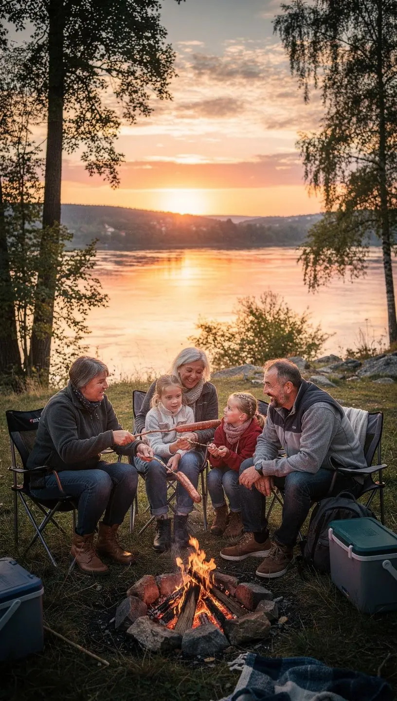 Scenérie horské krajiny se zelenými lesy a klidnými jezery.